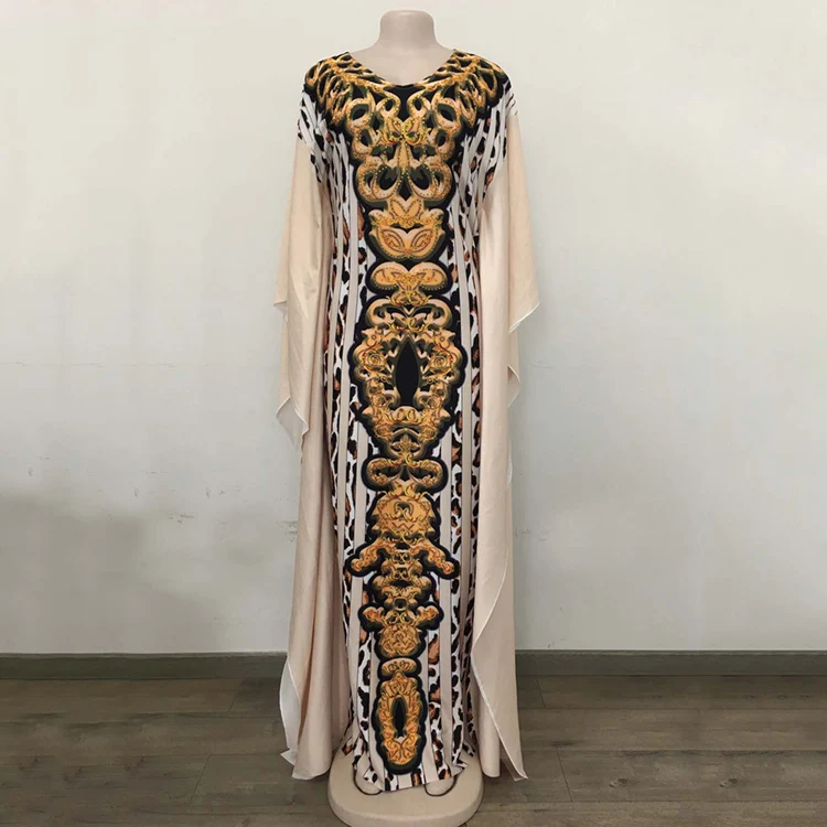 
African Digital Printed Leopard Dot Stripe V Neck Slim Ruffle Long Sleeve Rhinestone Top Skirt Dashiki Dress Kaftan 