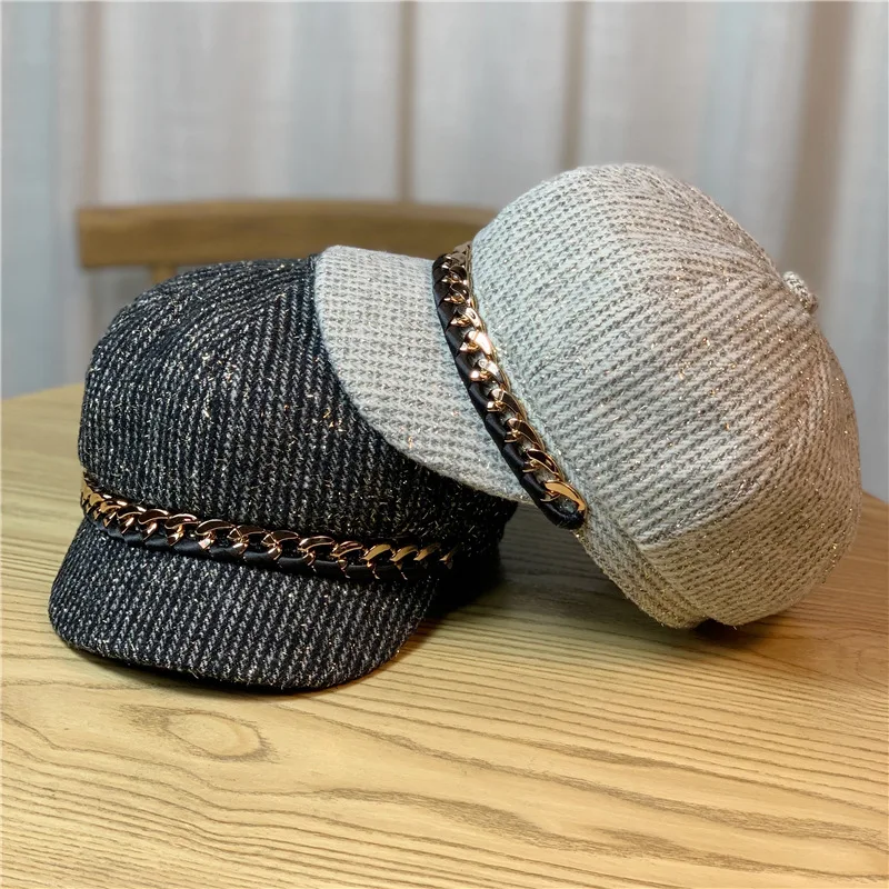 Новое поступление берет с полосатым утиным языком осенне-зимняя восьмиугольная шапка ретро кепка газетчика художника