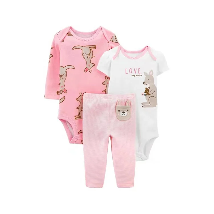Hot sale 3 pieces toddler infant clothing girl boy romper cotton newborn bodysuit baby set