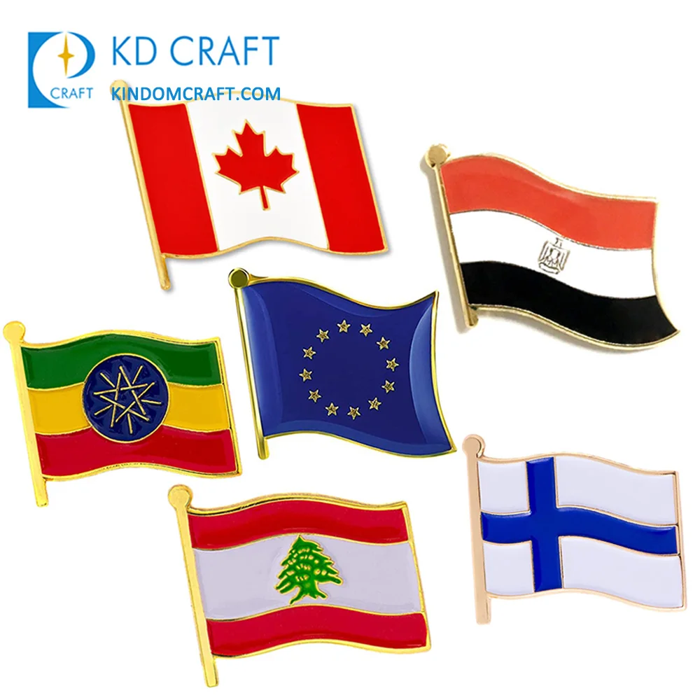 Wholesale bulk cheap custom metal enamel pins badges canada lebanon ethiopian finland eu egypt national country flag lapel pin