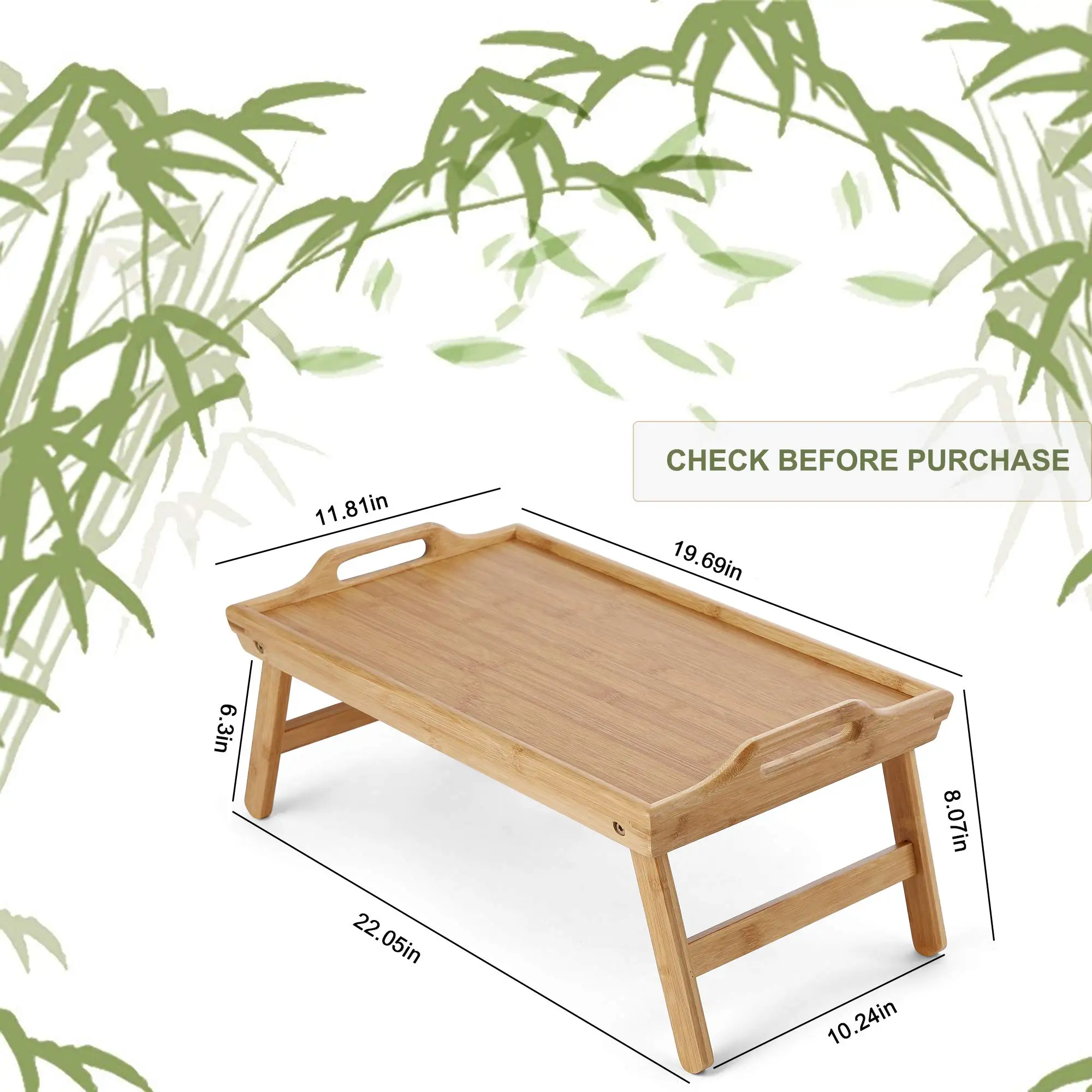 Waterproof Wooden Bamboo Food Tea Serving Breakfast Tray With Folding Legs
