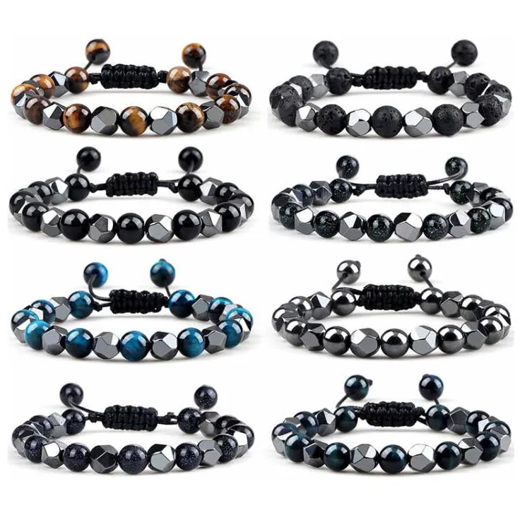 Wholesale Natural crystal beads bracelet tiger eye bracelet woven hematite natural lava stone bracelet for Men and women
