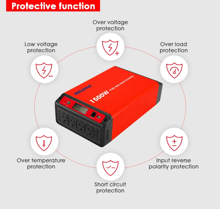 Intelligent 1500w off grid pure sine wave dc 12v 24v 36v 48v to 100v 110v 120v ac power inverter