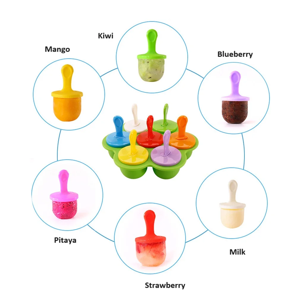 Cookware Reusable Stocked Large 7 Grids Silicone Baby Food Container Egg Steamer Ice Cube Tray with Lid