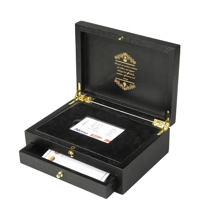 Hot Selling Wooden VIP Card Box Packing 2-Tier Luxury MDF Gift Card Box with Pull-out Drawer