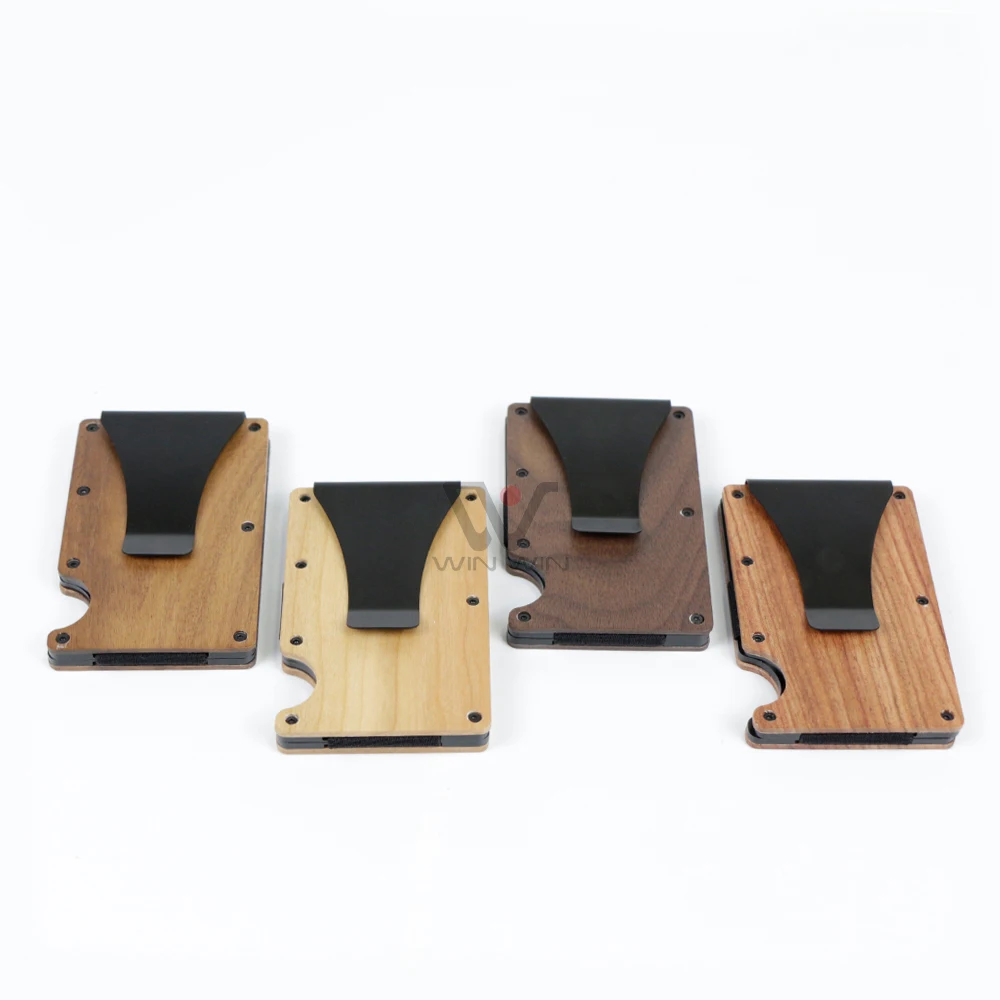 Thanksgiving Gift Wood Carving Name Card Wallet Holder With Boxes For Men Lover Credit Case