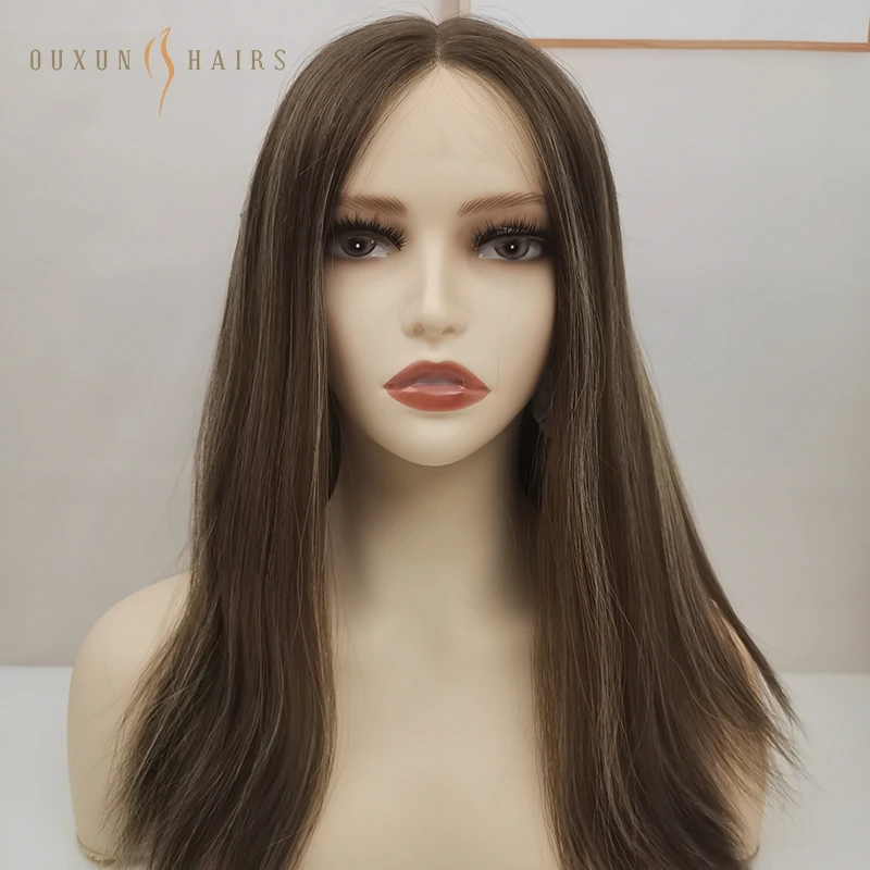Raw Chinese Hair Vendor Bone Straight  Jewish Kosher Wigs with Lace Top  Front and Ashy Blonde Highlights