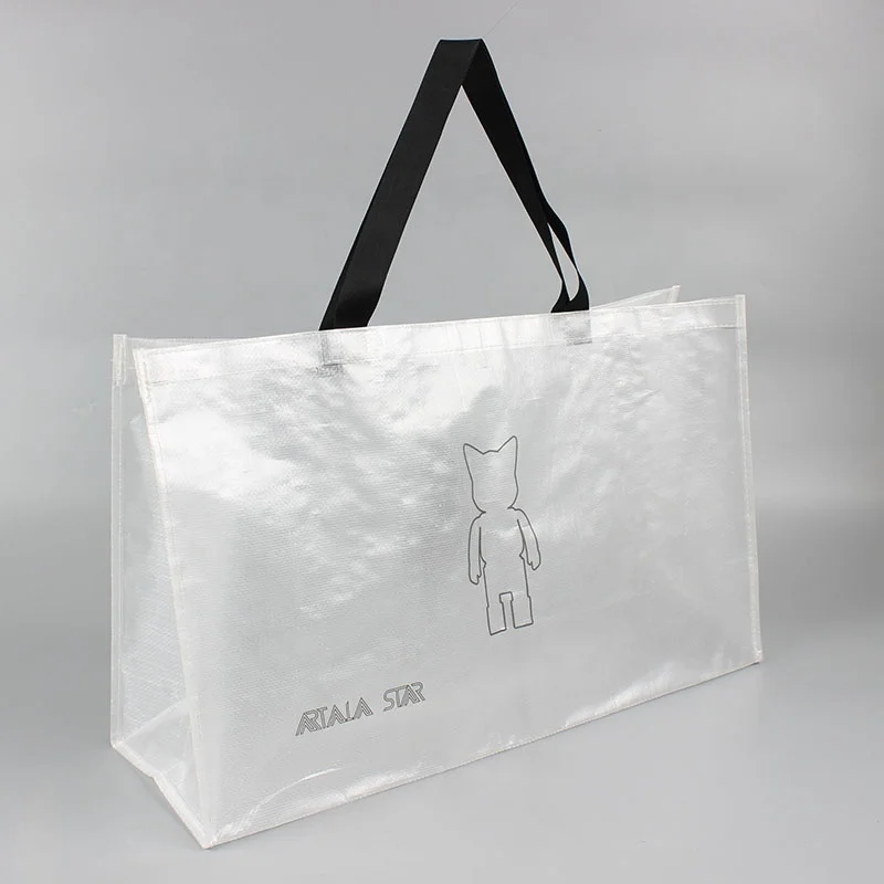 Ламинированная тканая прозрачная сумка с индивидуальным логотипом, очень большая Ламинированная Сумка-тоут из полипропилена