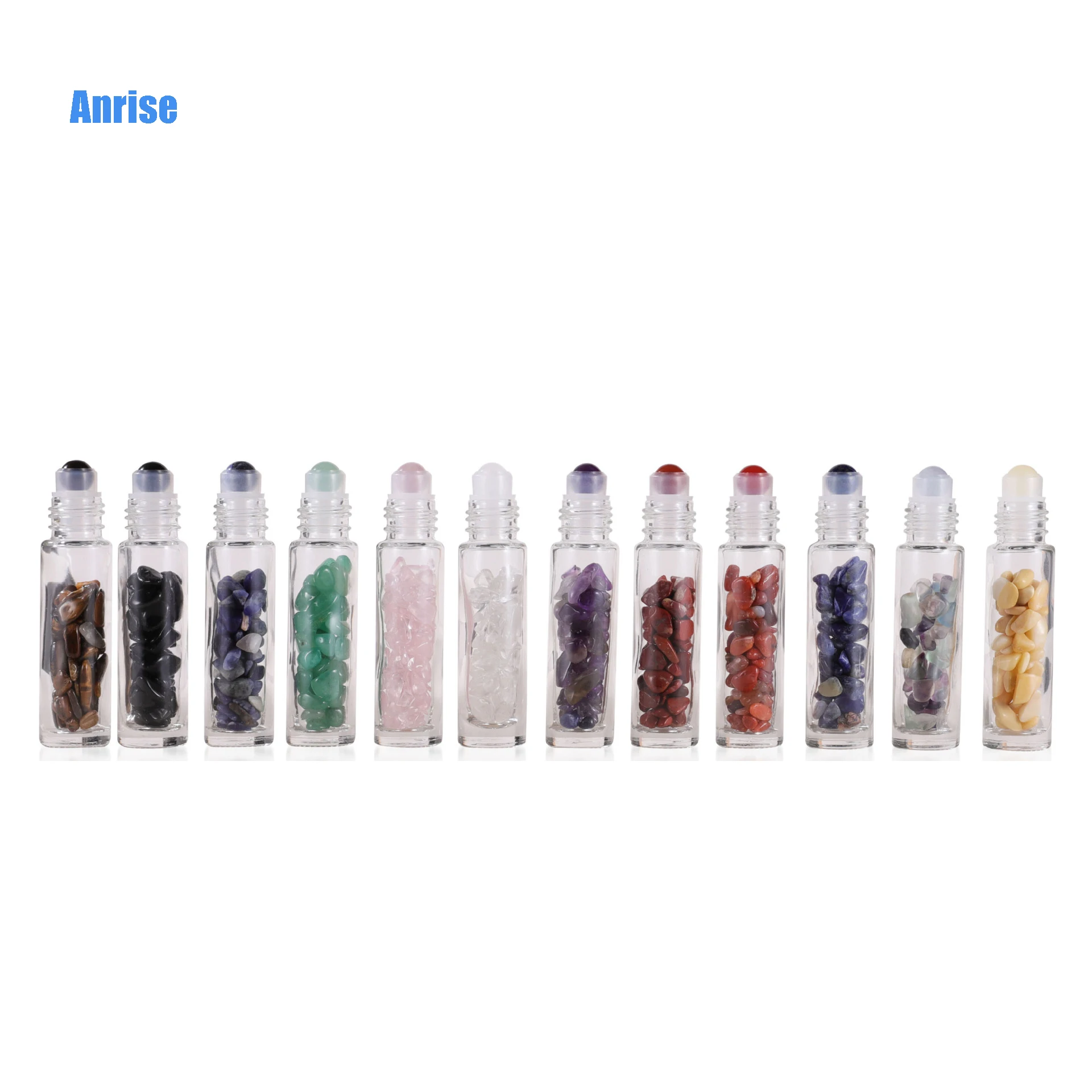 10ml Oil Roller Bottle with Crystals Stone and Ball Concolorous Essential Oil Lip Oil Glass Crystal Roll on Perfume Bottles