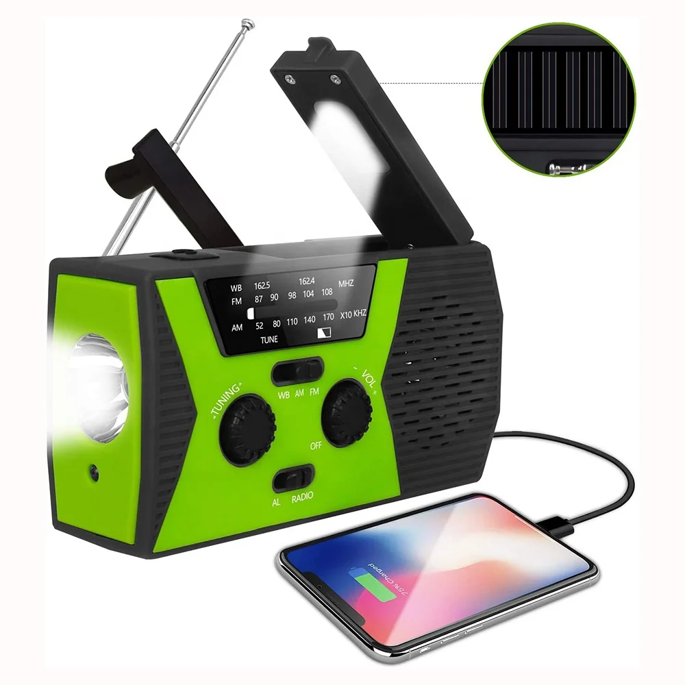 Высококачественный аварийный радиоприемник на солнечной батарее, 2000 мАч, AM/FM/NOAA, Метеорологический радиоприемник с лампой для чтения, Аварийная сигнализация