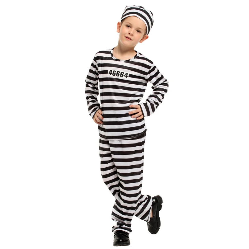 DX-B002003 Child Prisoner Costumes Jail Suits Halloween Costumes For Boys Striped Kids Jail Costumes