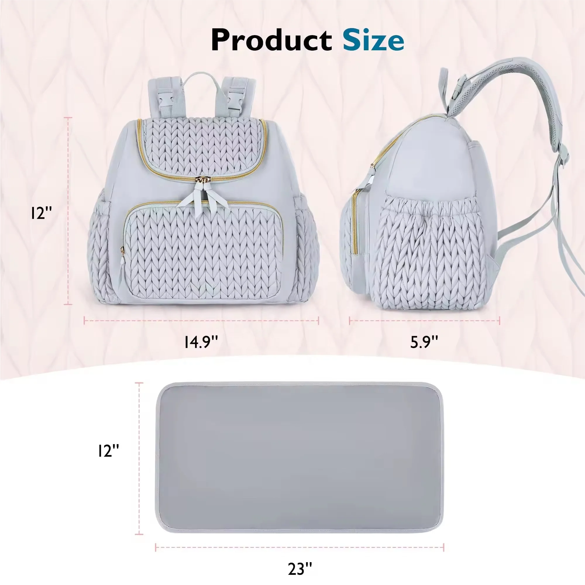 BSCI Nylon Nappy Back Pack Mommy Bag Baby Diaper Bags with Babi Changing Pad Mat Backpack for Mom