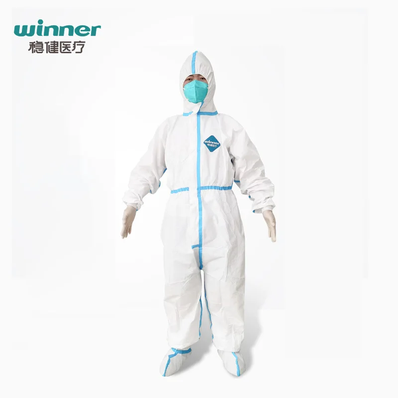 WI NNER Medical dispos able white protec tive clothing safety suit coverall for security with foot cover