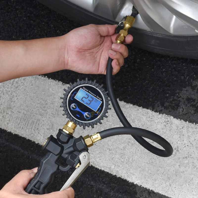 Цифровой насос для шин с манометром, 250 PSI, воздушный патрон и аксессуары для компрессора, для тяжелых условий эксплуатации, с резиновым шлангом