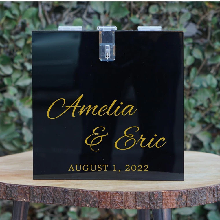 Elegant Personalized Name Card Box Wedding Acrylic Card Box with Lock and Key Money Wishing Well Box Decor