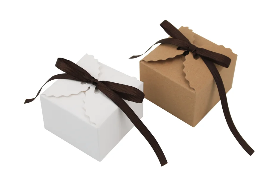 Best selling chocolate packaging box wedding favor kraft paper box with silk ribbon