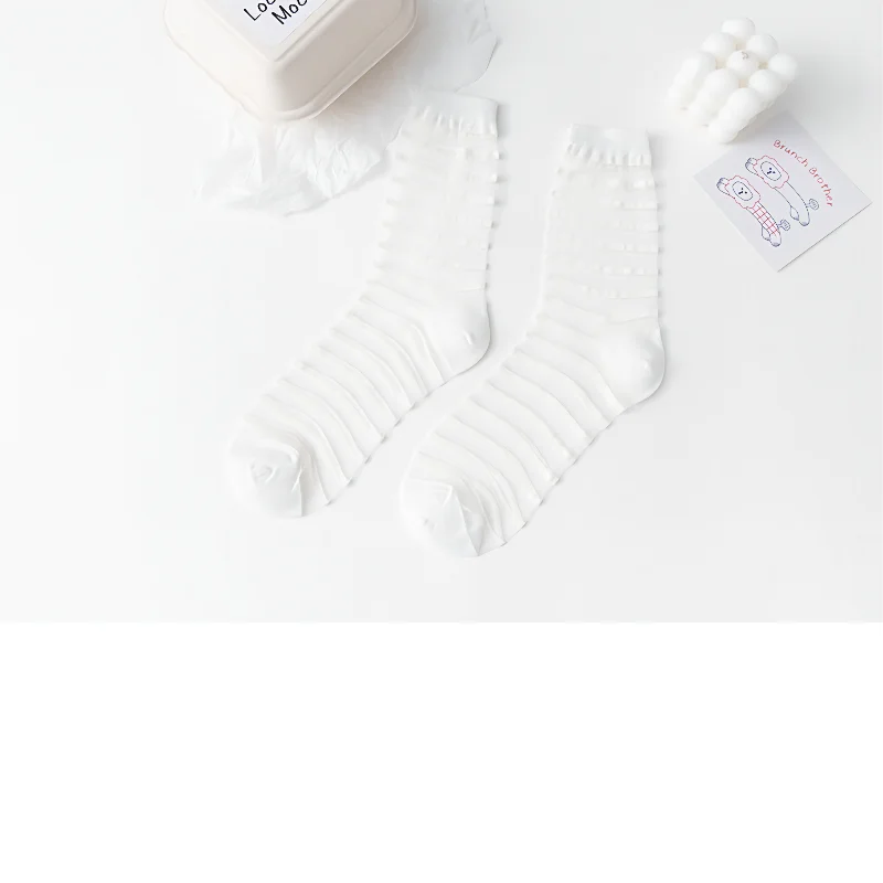 Women Summer Thin Zebra Pattern Spot Silk Sheer Socks Summer Transparent Socks For Women