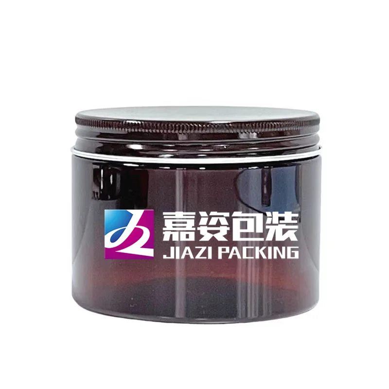 100ml 150ml 200ml 250ml 300ml 8oz cosmetic cream hair gel food scrub butter container amber PET plastic jar with black screw lid
