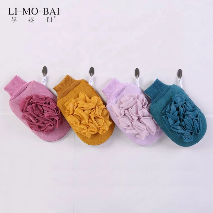 Custom Logo Durable Bath Gloves Viscose Exfoliating Scrub Mitt Dead Skin Remover Glove Natural Bath Sponge Scrub Glove