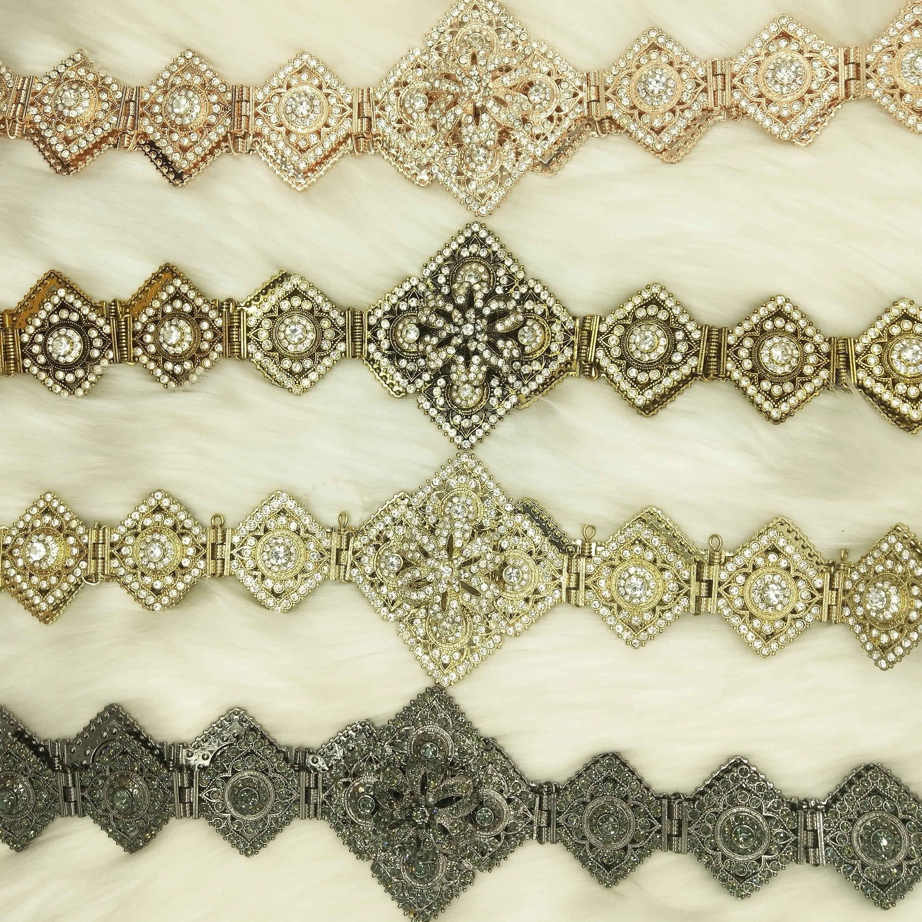 C French Gold Color Women  Chain Crystal Metal Waistband Morocco belt Wedding Caftan Dress Belt Adjustable Length