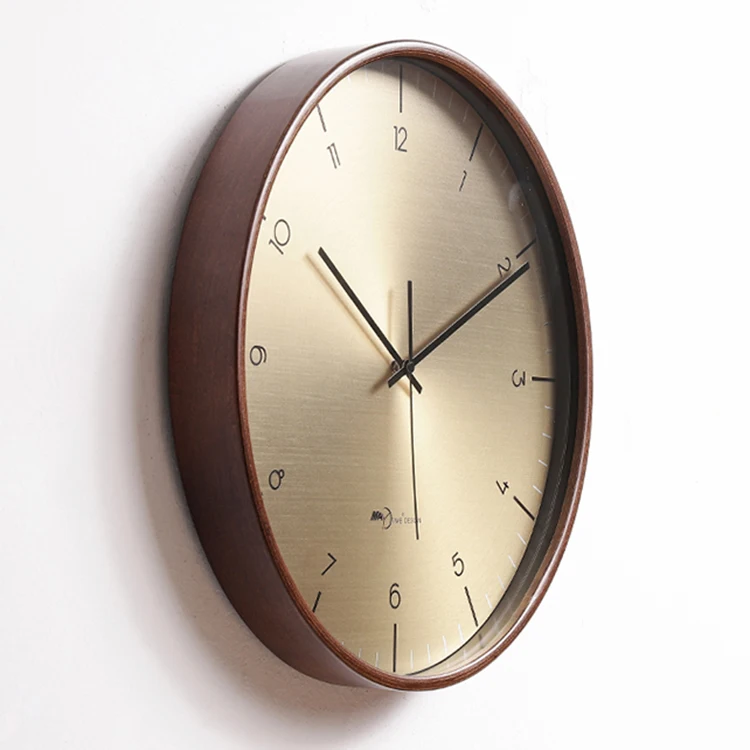 Wholesale big new design vintage style wall wood and metal home decoration hanging round  Curved wood clock with roman numbers