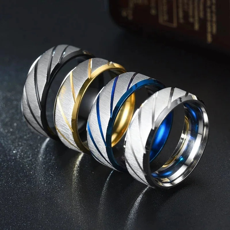European Hot Sale Simple Double Bevel Embossed Twill Rings Fashion Popular Stainless Steel for Men