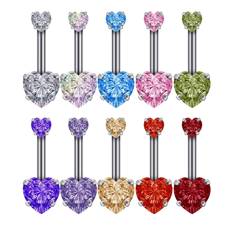 Stainless Steel CZ Belly Button Rings Crystal Piercing Navel Heart Navel Piercing Earring Belly Piercing Jewelry