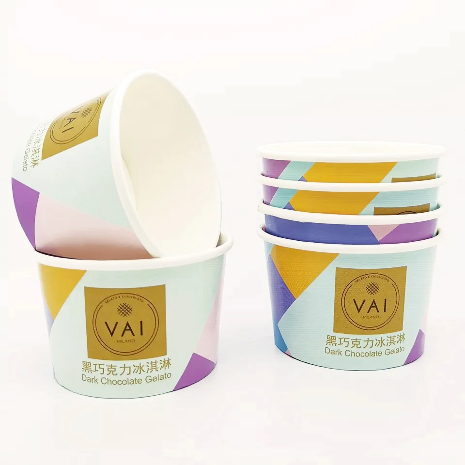 Hot Sale custom eco friendly disposable biodegradable Paper Cup Maker Ice Cream Paper Cup with Paper Cover