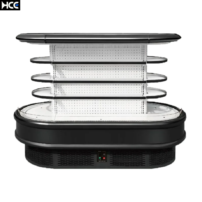 Supermarket mini round island open dairy fridge fruit display chiller island cabinet refrigerator