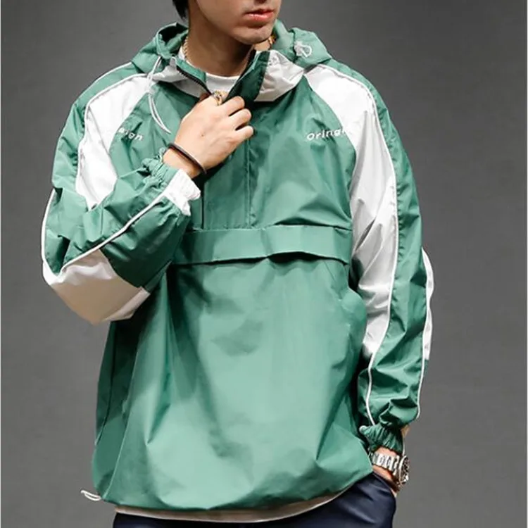 Hot Custom Printed Nylon Waterproof Fall Coat Half Zip Colorblock Windbreaker Jacket
