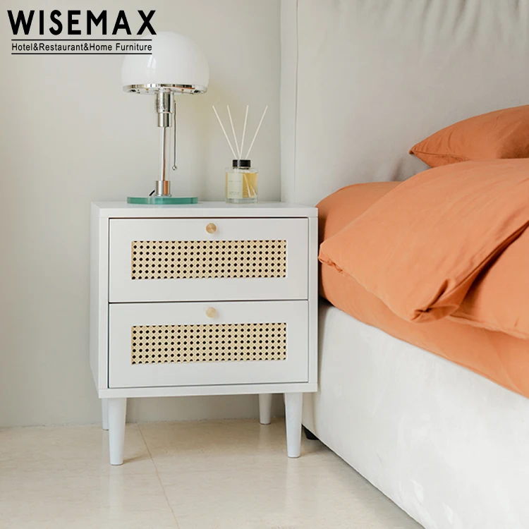Мебель WISEMAX лидер продаж популярная тумбочка боковой столик из натурального дерева с ротанговым декором прикроватный двумя выдвижными