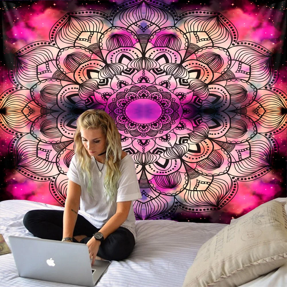 Black Silver Cotton Tapestry Wall Hanging Mandala Tapestry Hippie Tapestries for Home Decoration Printed Hand Wash Floral Muslim
