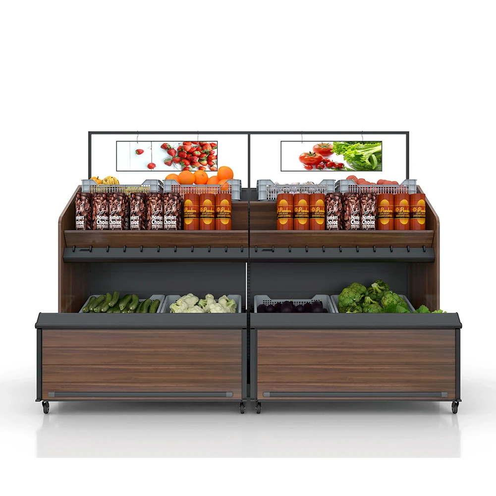 Wholesale grocery store supermarket wood vegetable rack fruit display stand