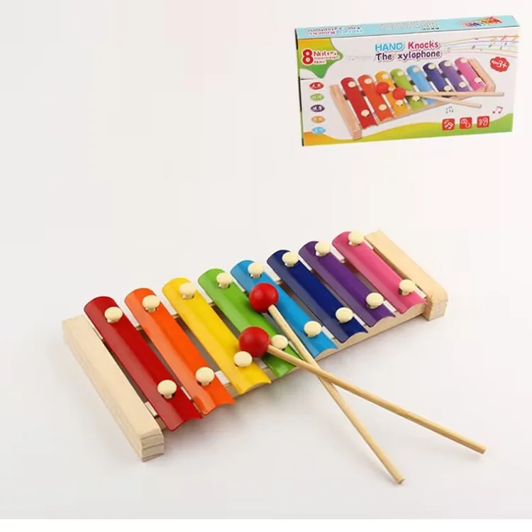 Unisex Eight-Color Wooden Xylophone Educational Musical Instruments Baby Toys for Toddlers Aged 2 to 4 Years
