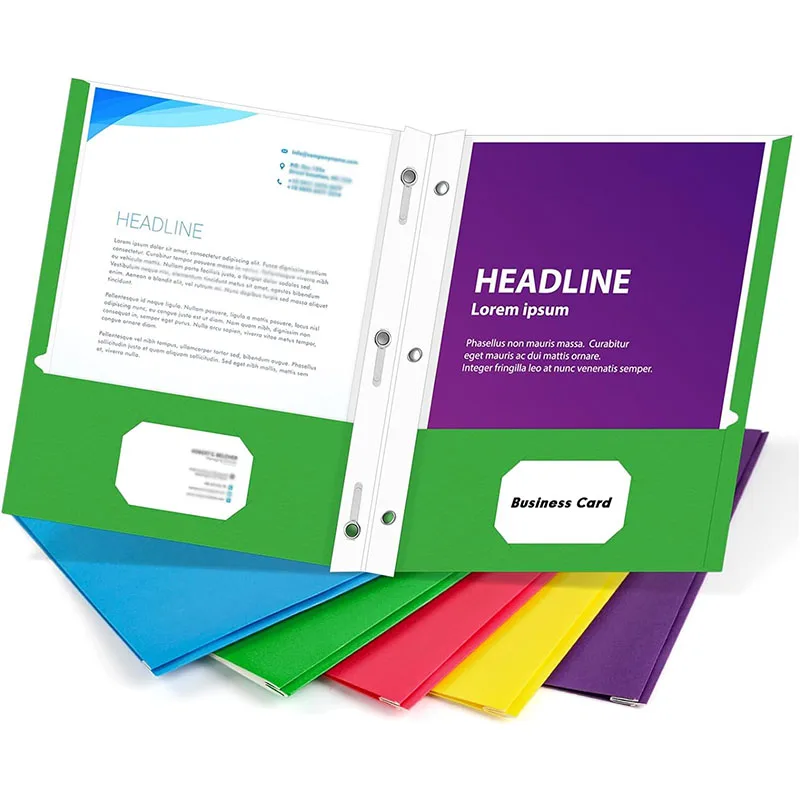 2 Pocket Folders Custom Logo Printing File Folder Paper Presentation Folder with Business Card Slot