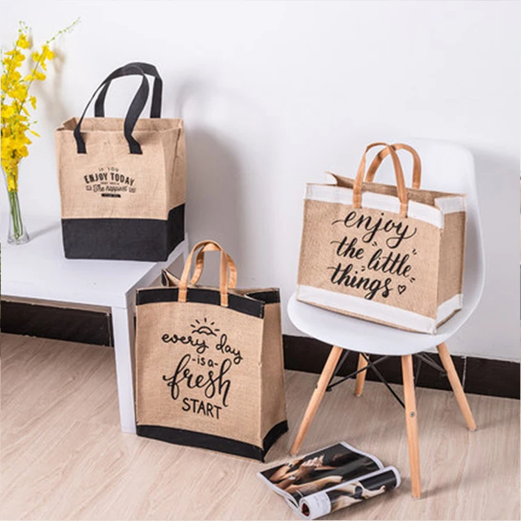 Logo Printed Tote Eco Friendly Recycled Shopping Jute Bags with Logo Promotional High Quality Low Price Customized Handled