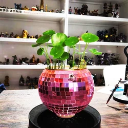 Hot Sale Disco Mirror Ball Plant Round Hanging Planter Flower Pot  with Metal Macrame Rope Hanging Drainage Hole for Home Decor
