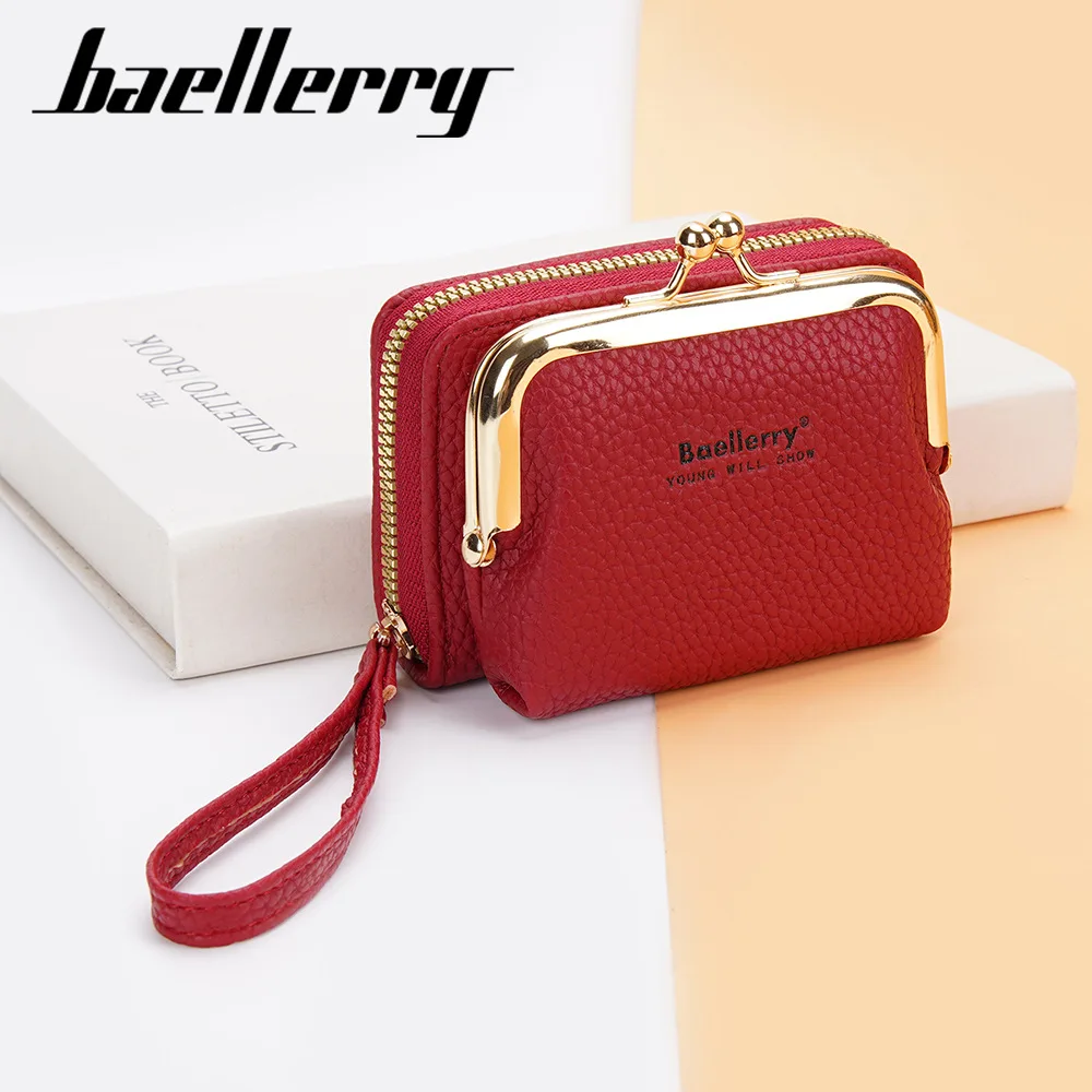 Baellerry Ladies Kiss Lock Coin Purse pu leather Small Credit Card Holder wallet Change Pouch Closure Buckle kiss Clasp Wallet