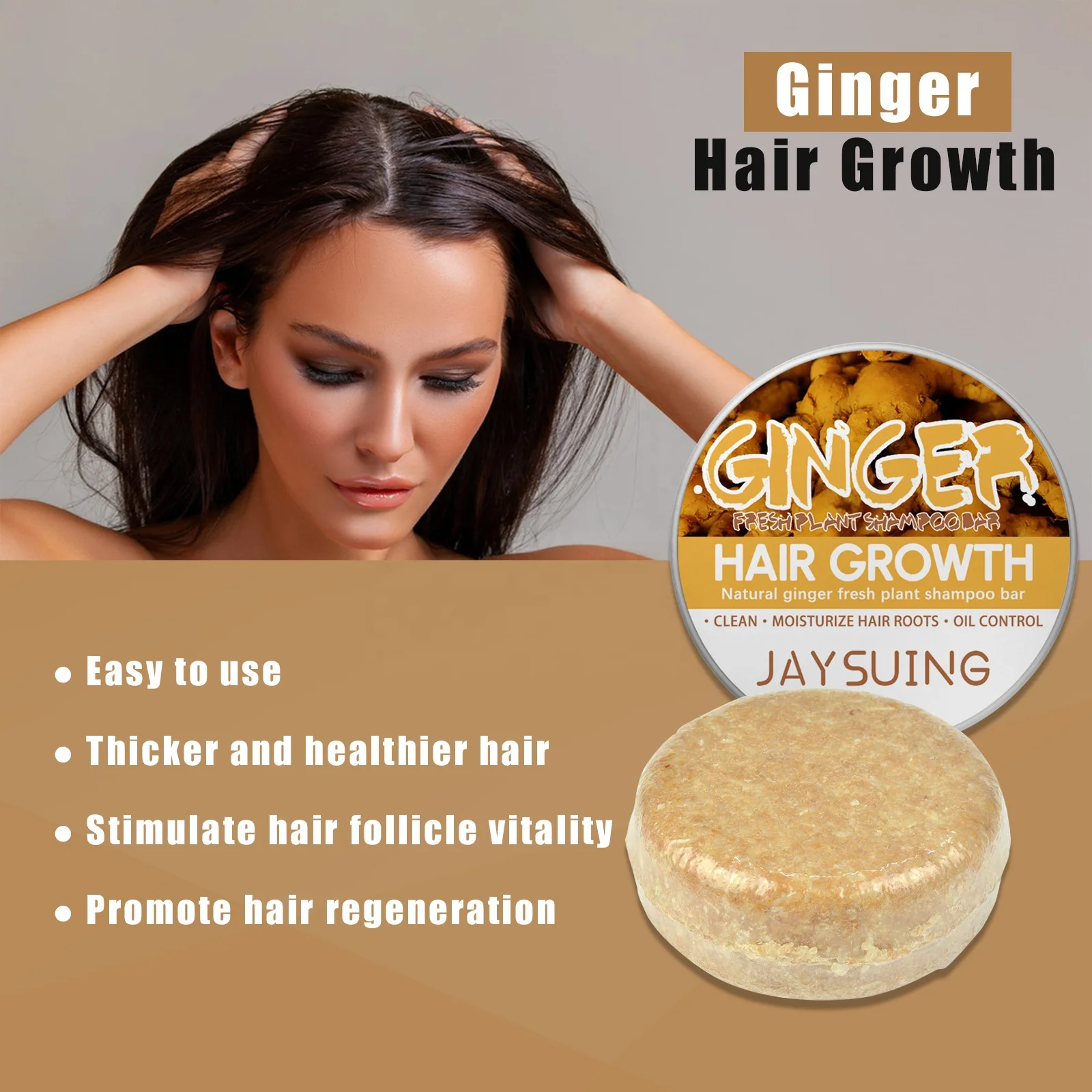 100% Natural Organic Ginger Hair Regrowth Shampoo Bar Anti Hair Loss Ginger Oil Control Hair Darkening Growth Shampoo Soap