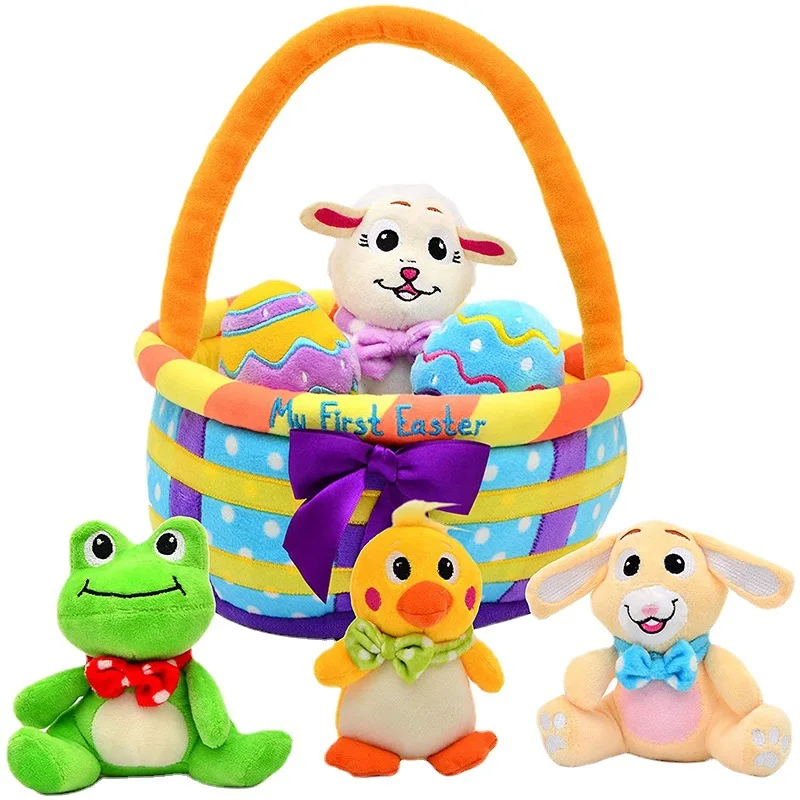 Custom Rabbit Plush Easter Chick and Big Egg Tote Basket Set For Kids