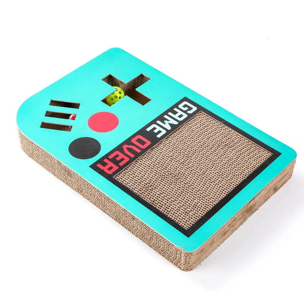 Classic Game Console Style Include 2 Balls Durable Indoor Cardboard Cat Scratch Pad With Organic Catnip