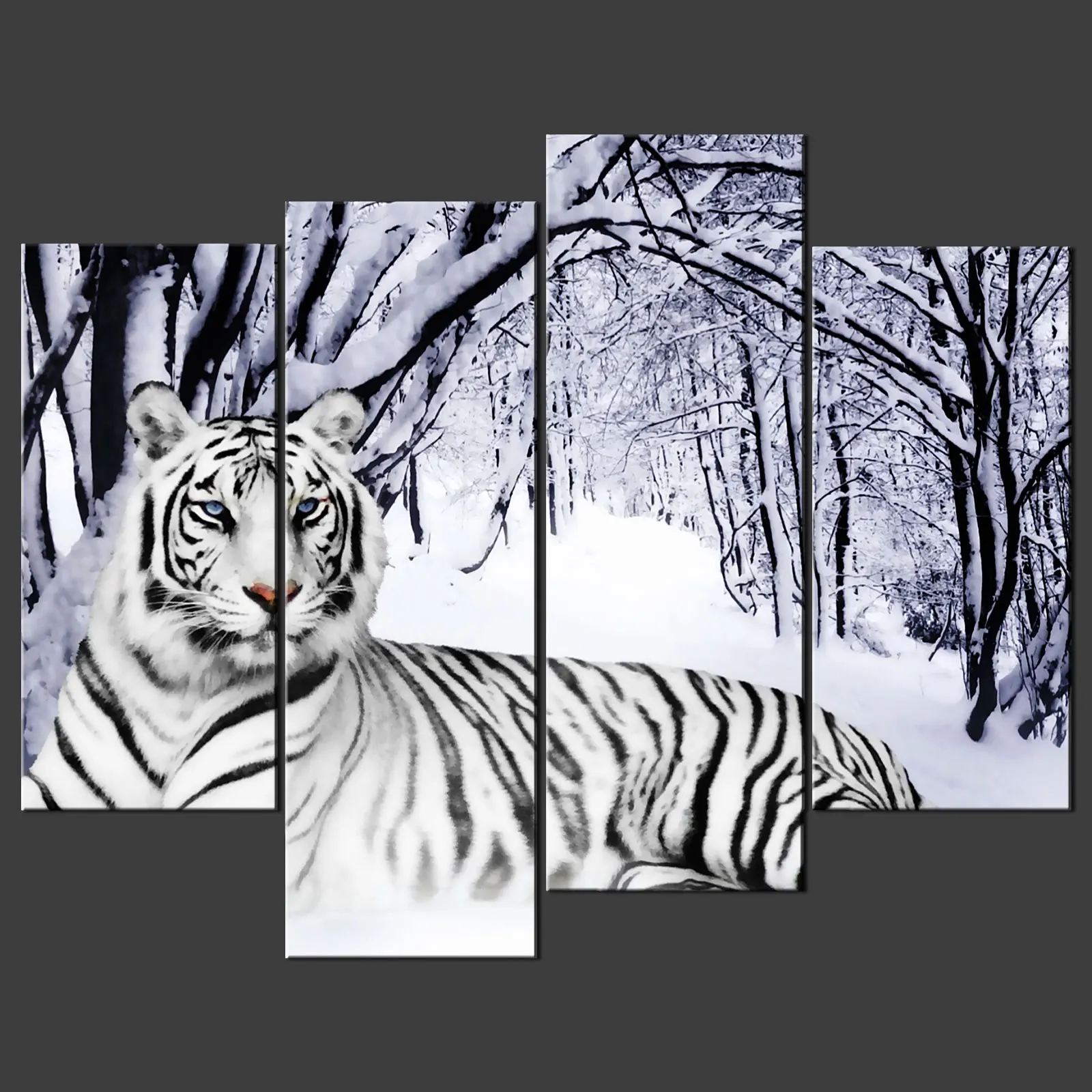 4 Panels Tiger landscape Print on Canvas Giclee Artwork for Modern Living Room Home Wall Art Decor