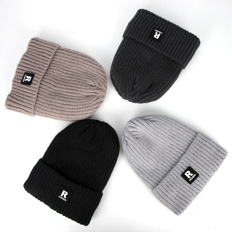Hot Selling Winter Fleece lined Low Moq Rib Knitted  Oversized Warm Beanie For Men
