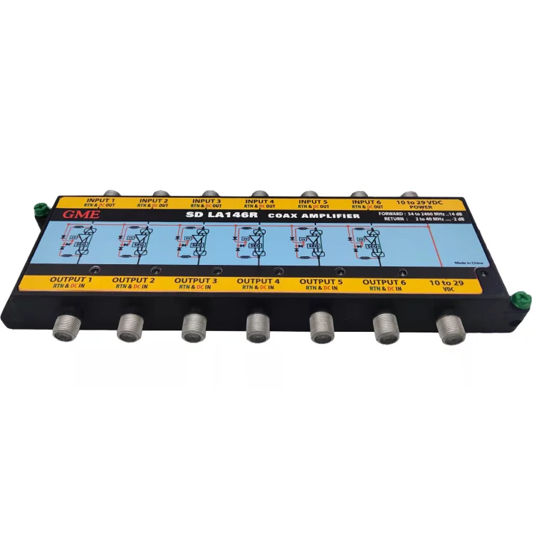 High Density 6 Input Indoor / Outdoor 54 -2400 MHz 14dB DBS / ATSC Satellite Line Powered Coax Amplifier