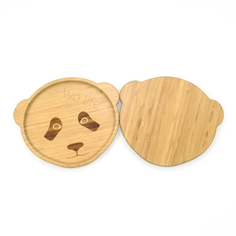 Cute Panda Shape Bamboo Dinner Plate With Silicone Suction Cup Base