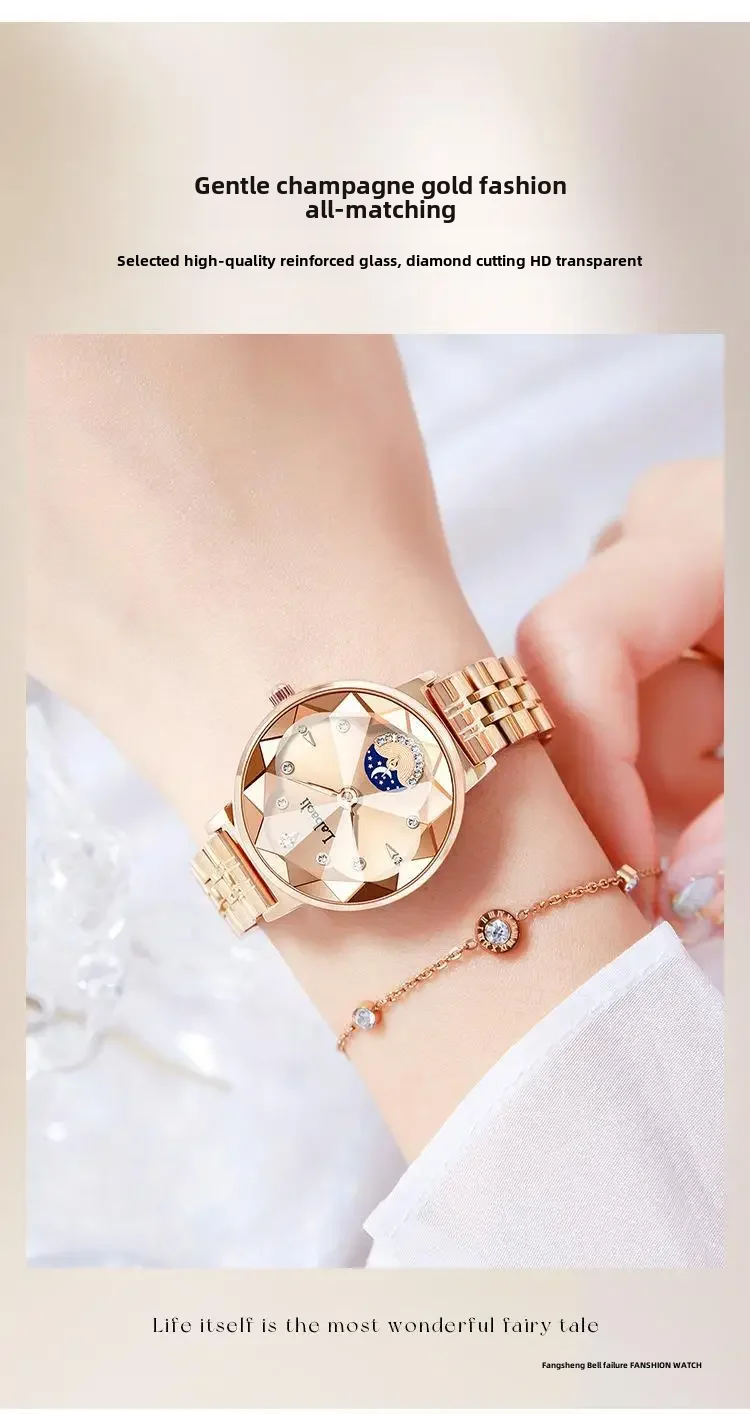 Labaoli Women Watch Stylish Steel Strap Fashionable Inlaid Moon Ladies Wristwatch Star Beaded Timepiece High quality Dress Clock