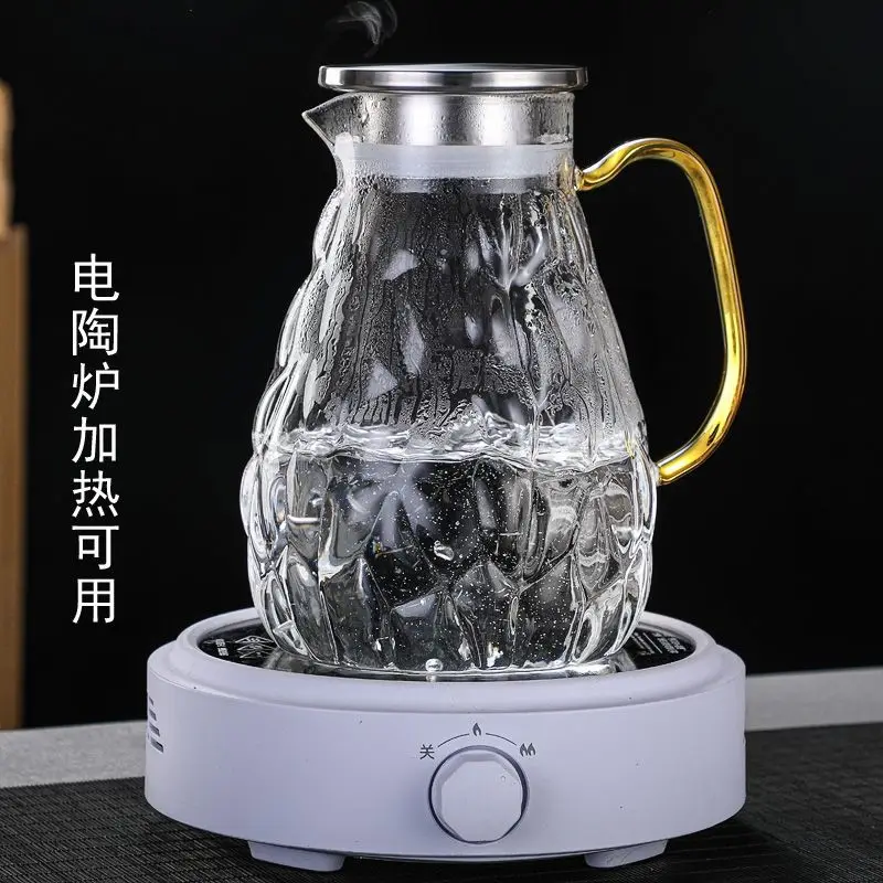 Large capacity glass cooling kettle household stainless steel lid glass juice drink kettle brick stone pattern cold white open k