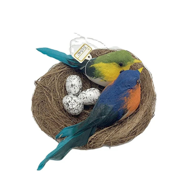 Feather Birds Nest with Eggs Artificial White Pigeons Decor Bird Craft for Home Ornaments Wedding Decoration