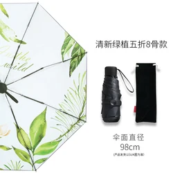 Full Automatic Umbrella Mechanism Wholesaler Compact Folding Umbrella green pink pattern printed black UV coating with UPF