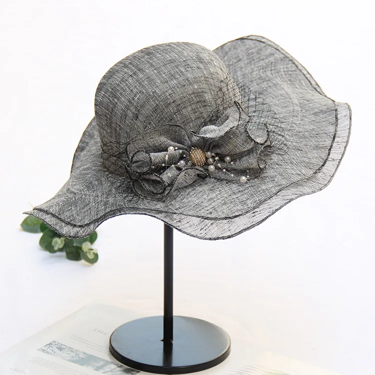 2022 Summer New Wavy Cotton And Linen Beach Hat Ladies Korean Flower Large Eaves Socialite Sun Hat